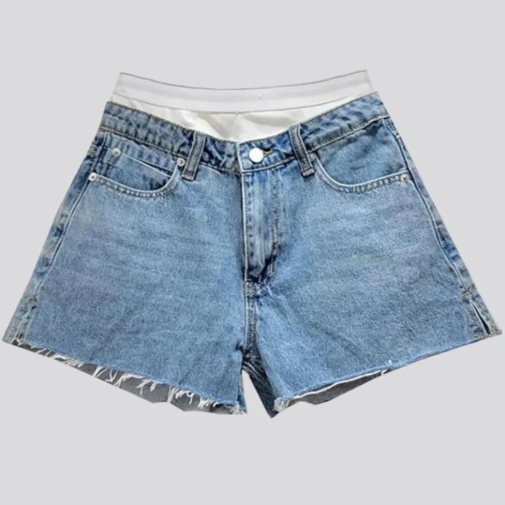 straight, light-wash, elastic-waist, raw-hem, whiskered, 5-pockets, zipper-button, men's shorts | Jeans4you.shop
