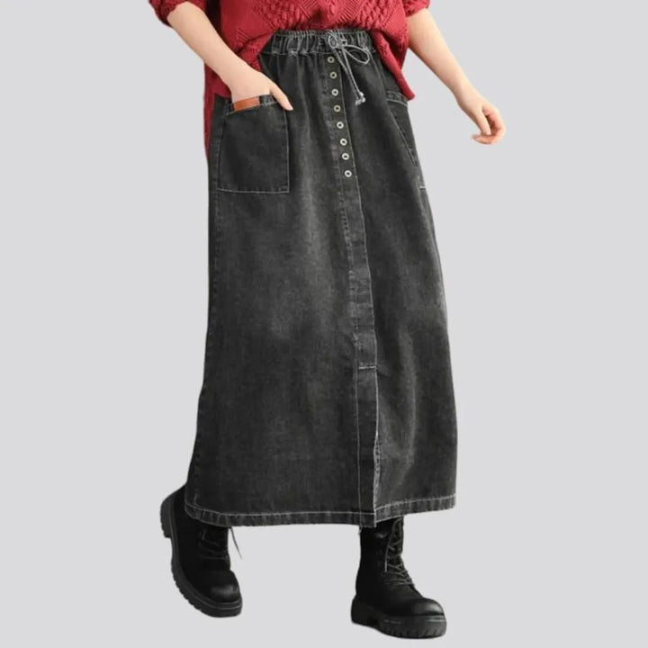High-waist front-slit jean skirt
 for ladies