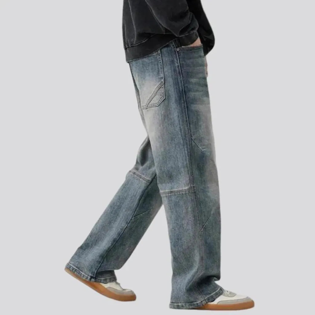 Creased mid rise fashion men's jeans