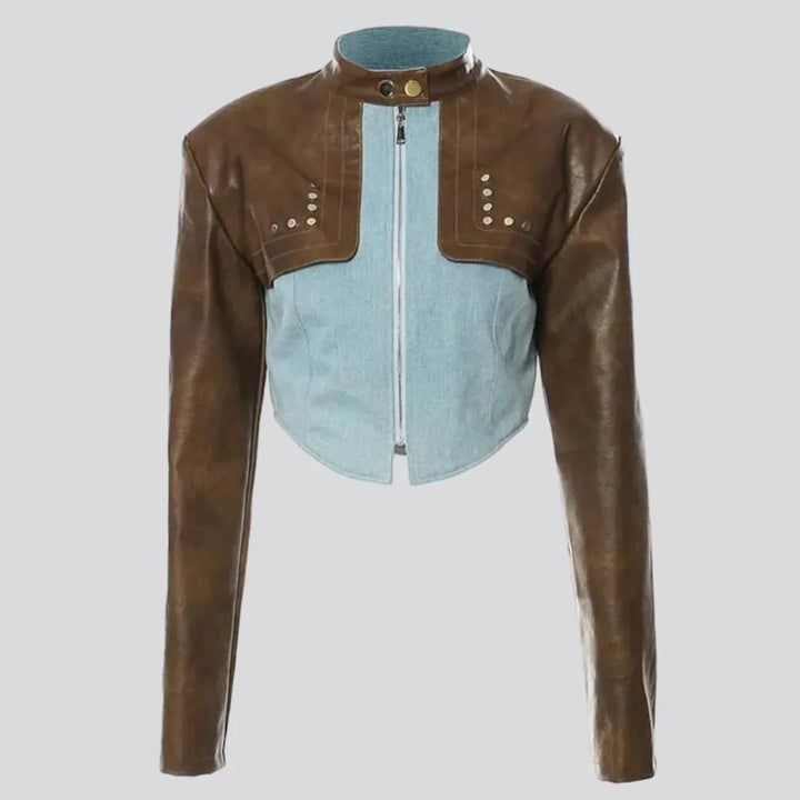 Mixed-fabrics short denim jacket | Jeans4you.shop