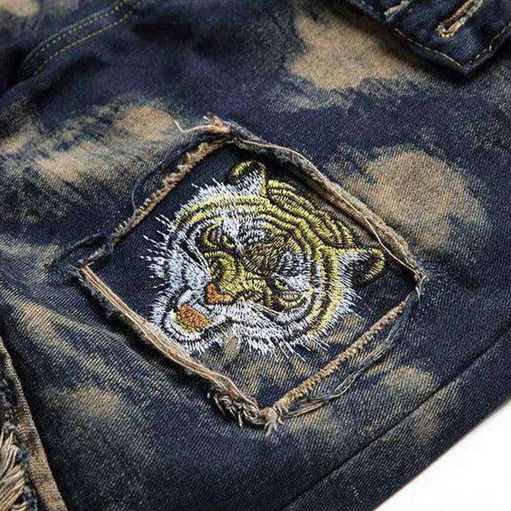 Tiger head embroidery men's jeans