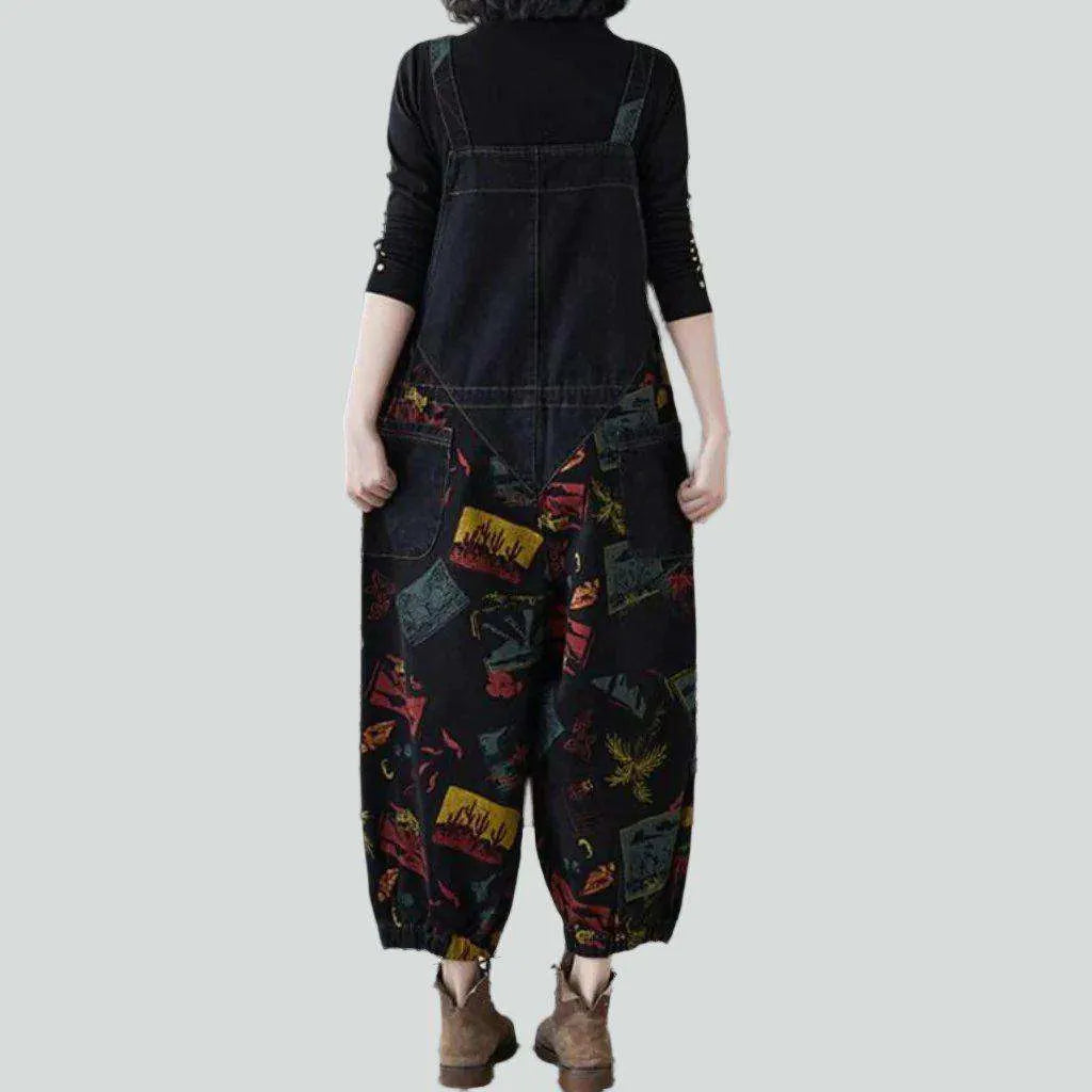 Black-painted women's denim dungaree