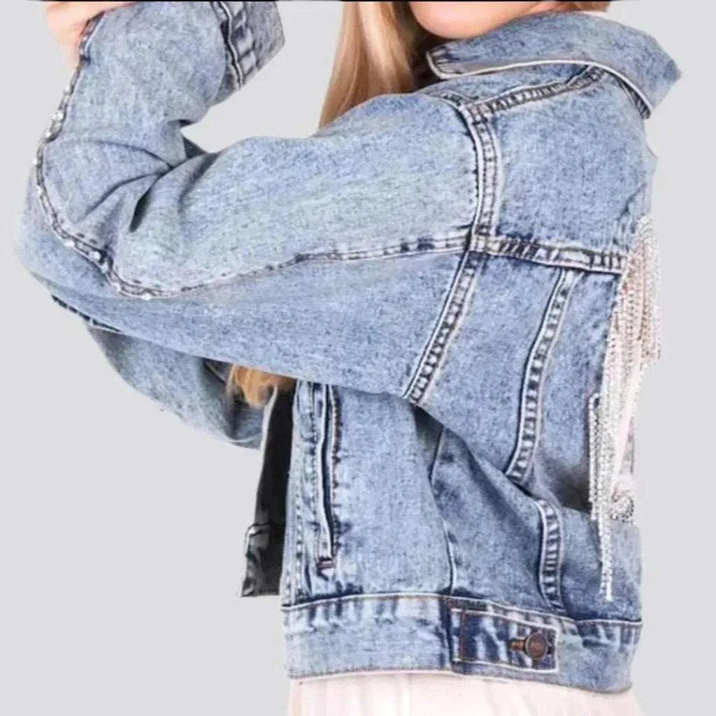 Embellished heart jean jacket
 for women