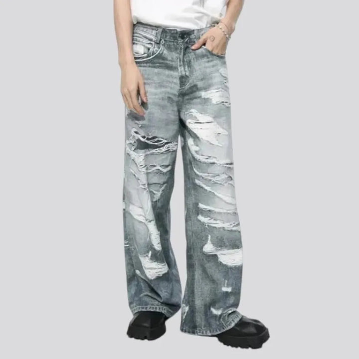 Distressed baggy style jeans for men