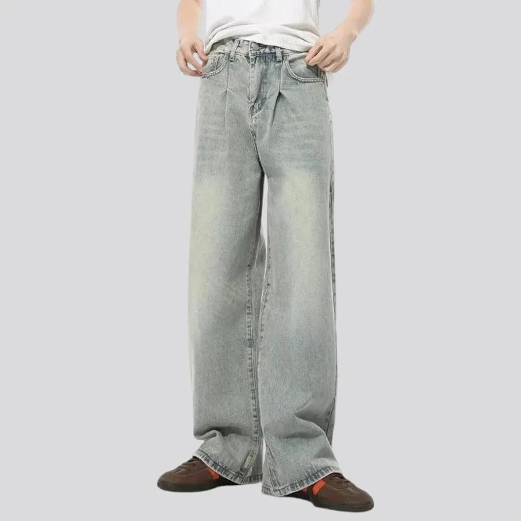 Mid waist abraded baggy men's jeans