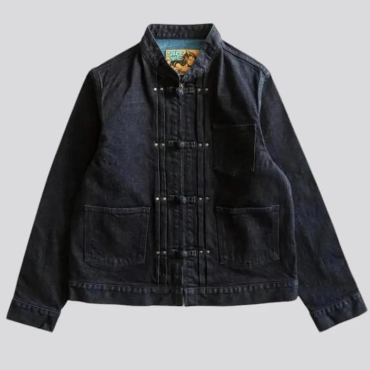 Dark wash self-edge denim jacket for men