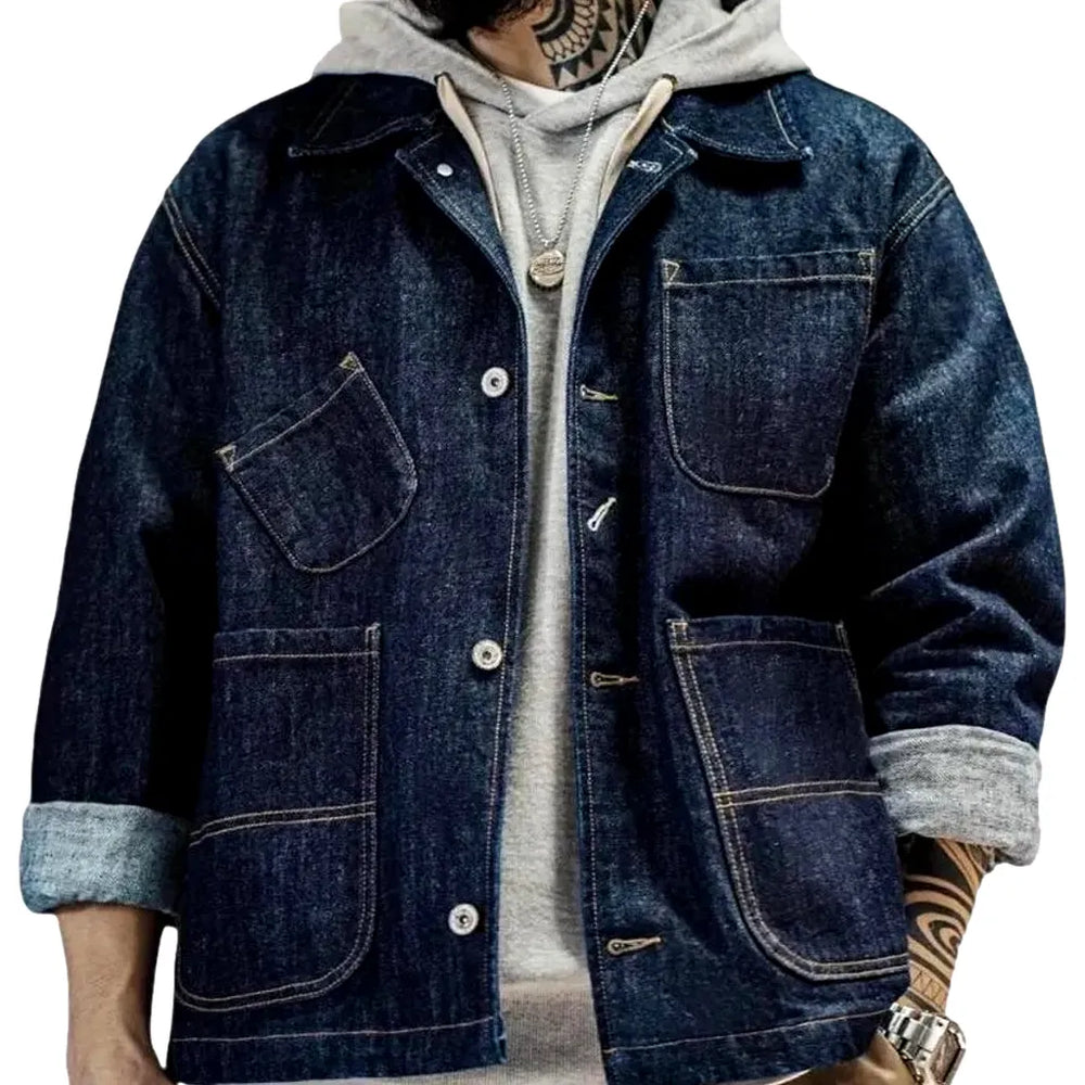 Oversized Style Workwear Men's Denim Chore Jacket - Blue