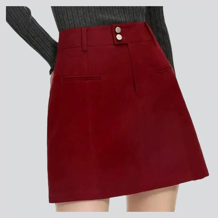 Trendy colored high waist denim skirt