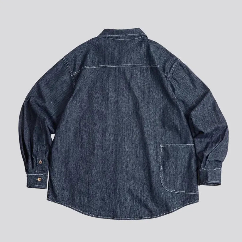 Dark wash oversized men's denim chore jacket