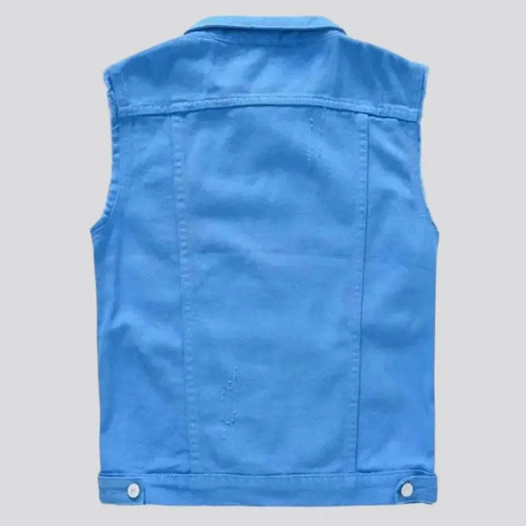 Color regular men's denim vest