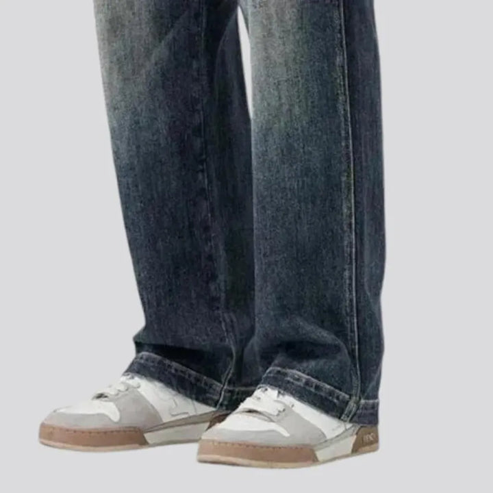 Abraded baggy leg men's jeans