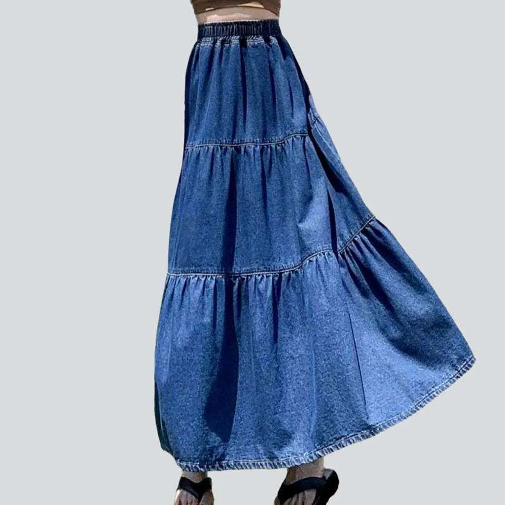 Floor length women's jeans skirt