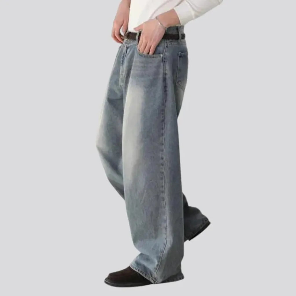 Whiskered boho vintage baggy men's jeans