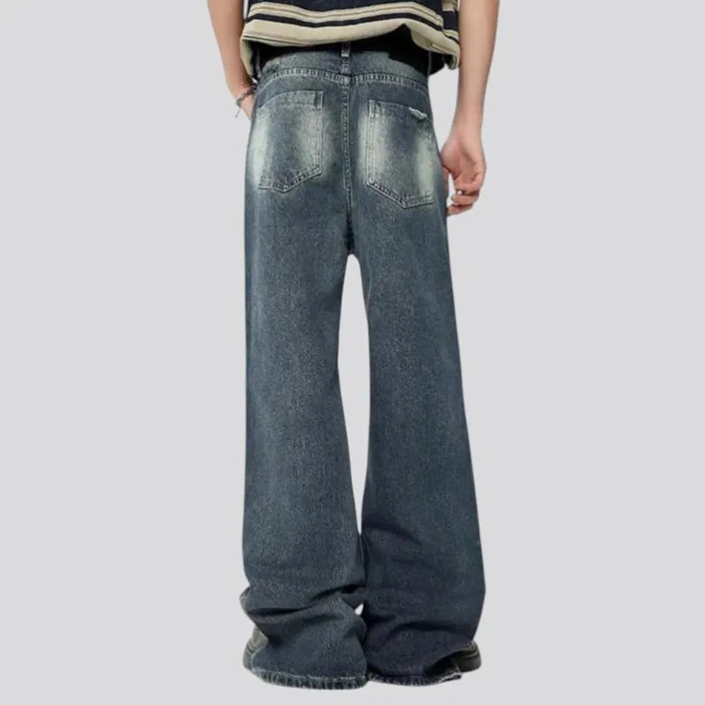 Baggy mid-waist distressed jeans for men