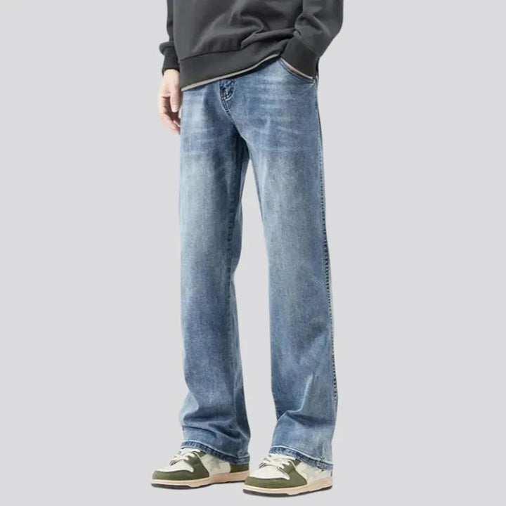 Whiskered straight-cut stylish men's jeans