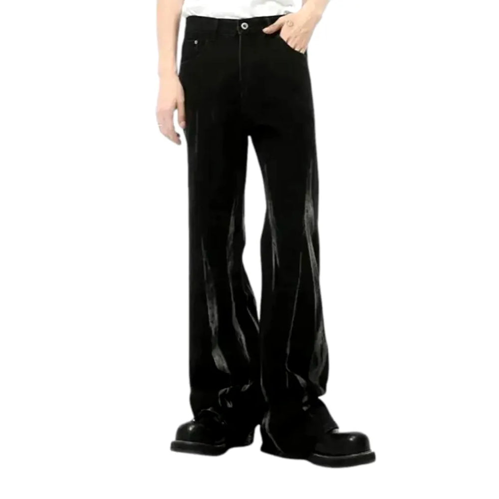 Flared Y2k Fashion Painted Baggy Men's Jeans - Black