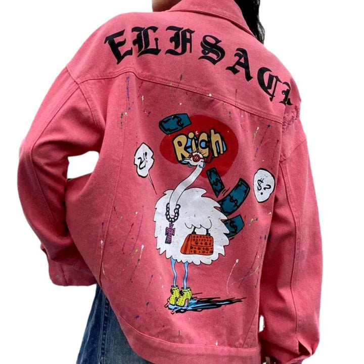 Back print pink denim jacket