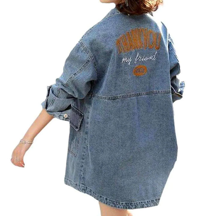 Back print women's denim coat