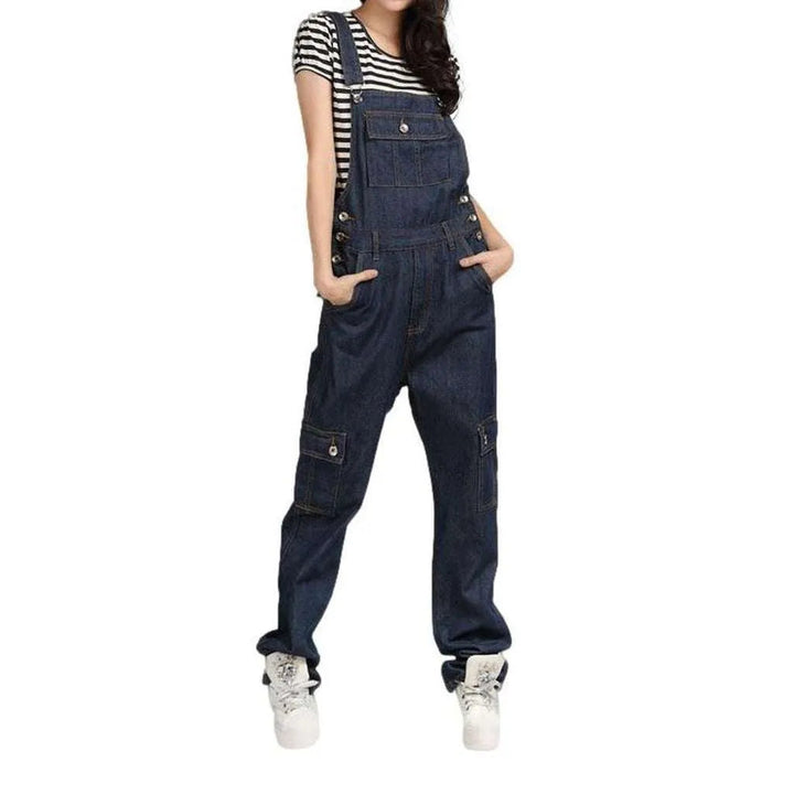 Baggy Denim Dungaree for Women - Dark Blue