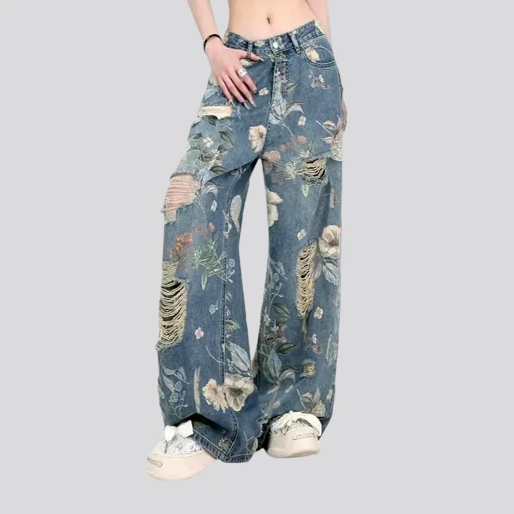 Baggy Fit Floral Print Women's Jeans | Jeans4you.shop