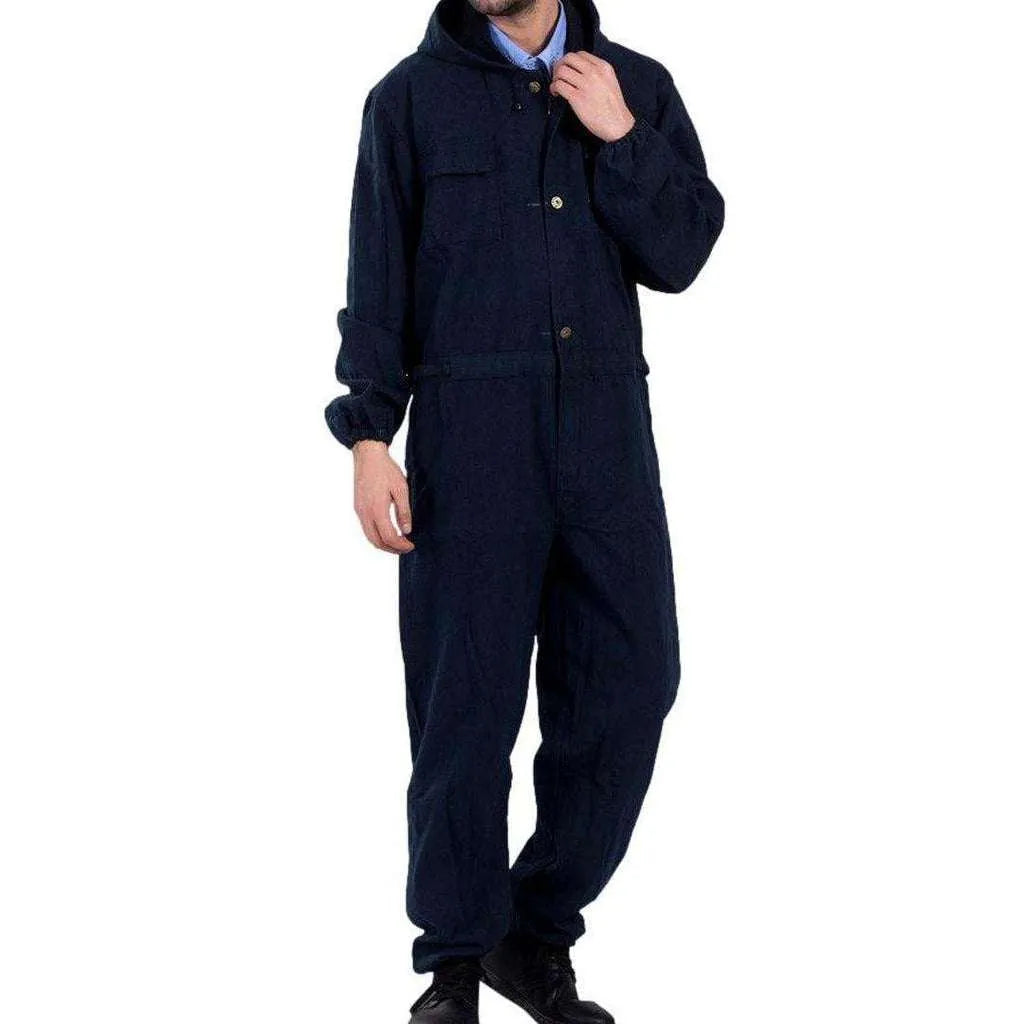 Baggy Men's Denim Workwear Jumpsuit - Dark Blue