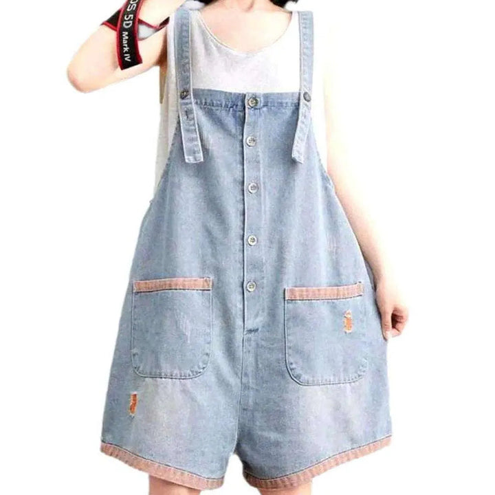 Baggy Women's Jean Overall Shorts - Light Blue