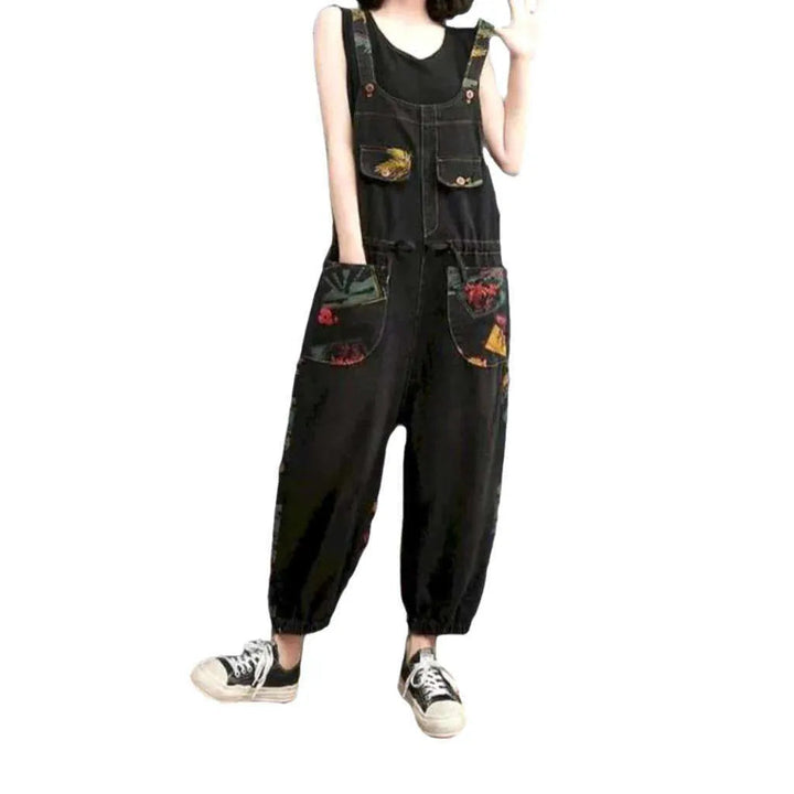 Baggy Y2k Denim Overall for Ladies - Black