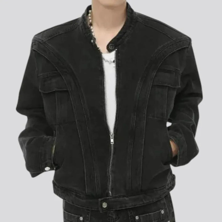 Medium length boho style men's jeans jacket