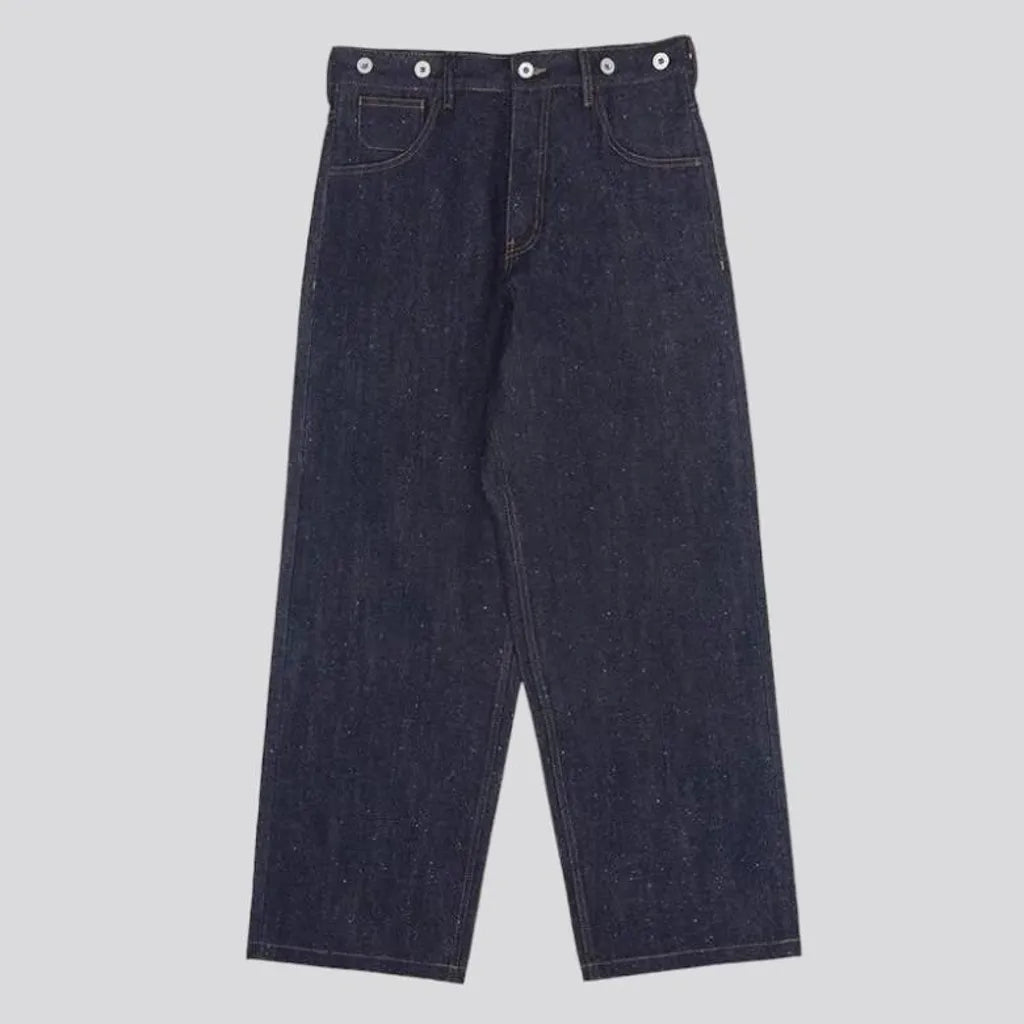 loose, dark-wash, back-cinch, 14oz, selvedge, buttoned-waistline, high-waist, 5-pockets, zipper-button, men's jeans | Jeans4you.shop