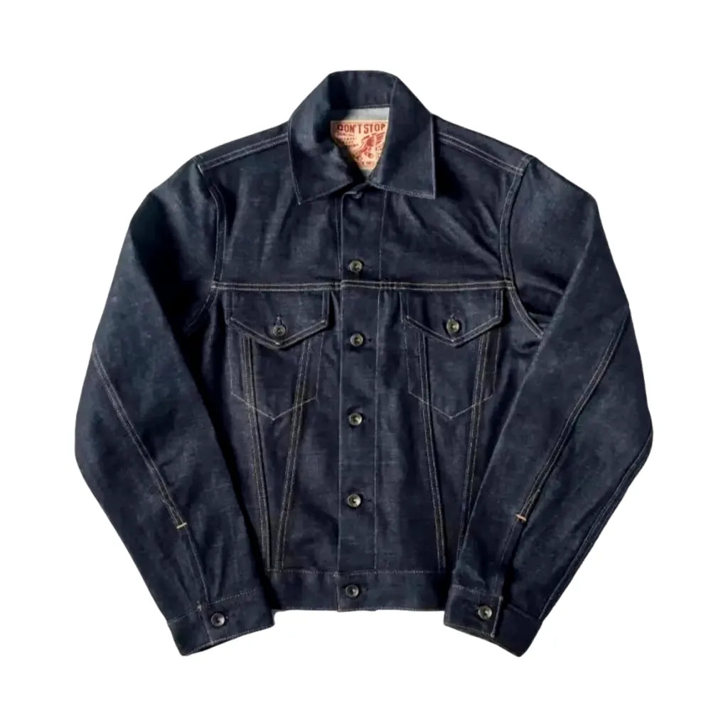 Casual Dark Wash Duty Denim Trucker Jacket for Men - Dark Blue