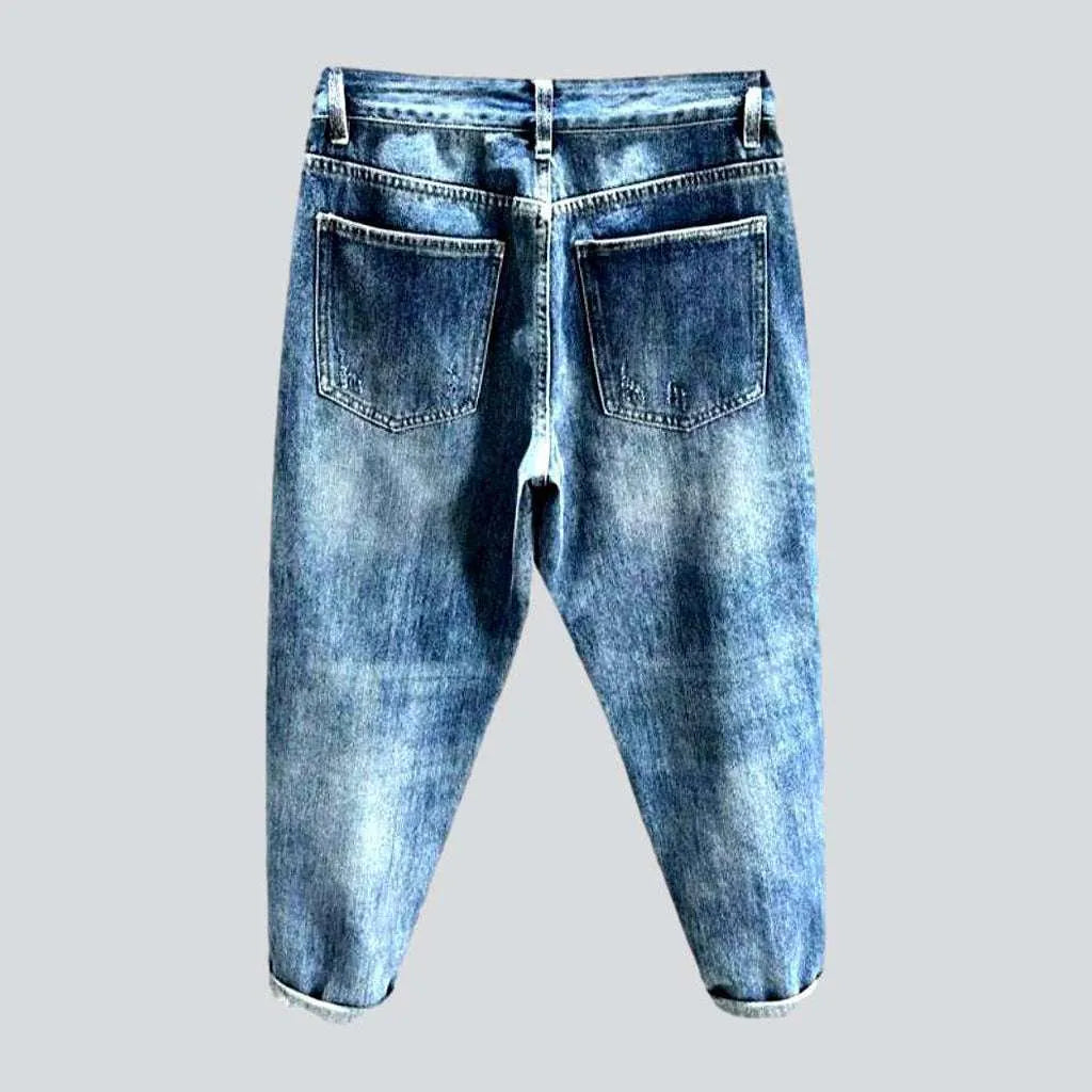 Trendy style frayed men's jeans