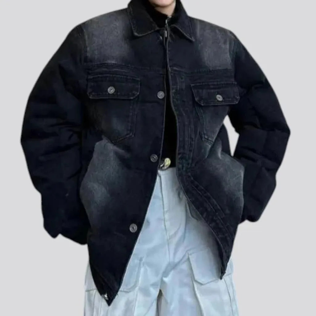 Fashionable oversized denim puffer jacket for men