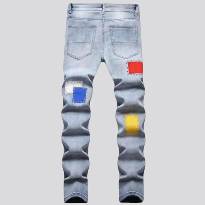 Vintage patchwork skinny men's jeans