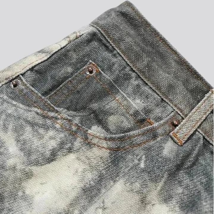 Fashionable painted boho baggy-leg men's jeans