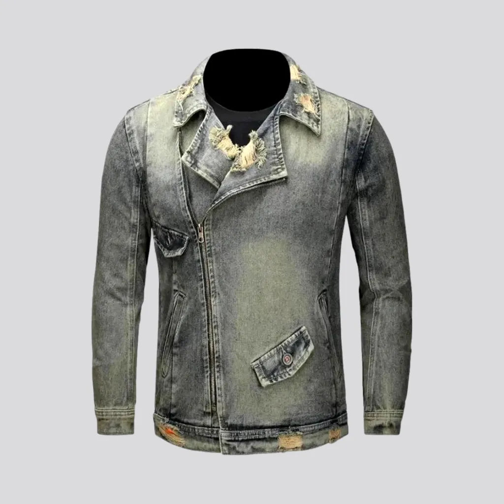 Biker Style with Frayed Edges Men's Jeans Jacket | Jeans4you.shop