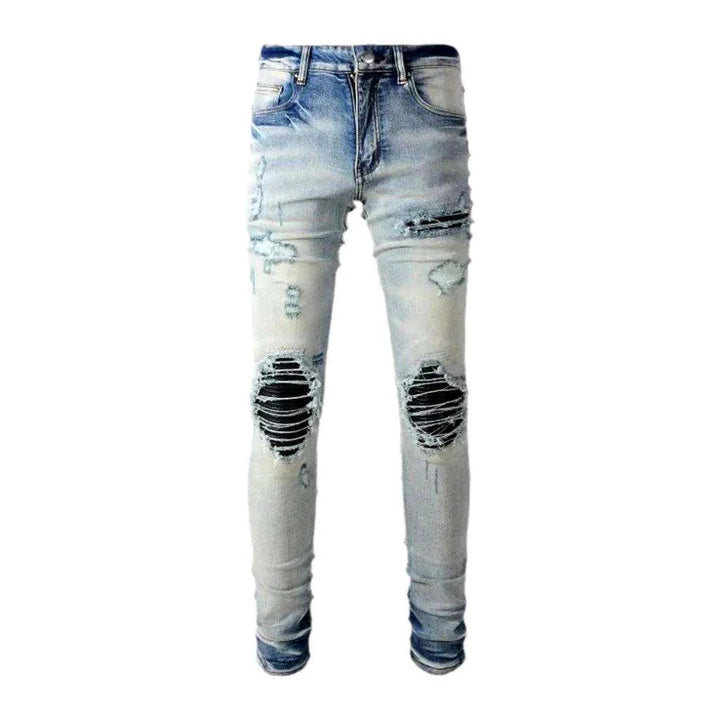 Black patch knees men's skinny jeans