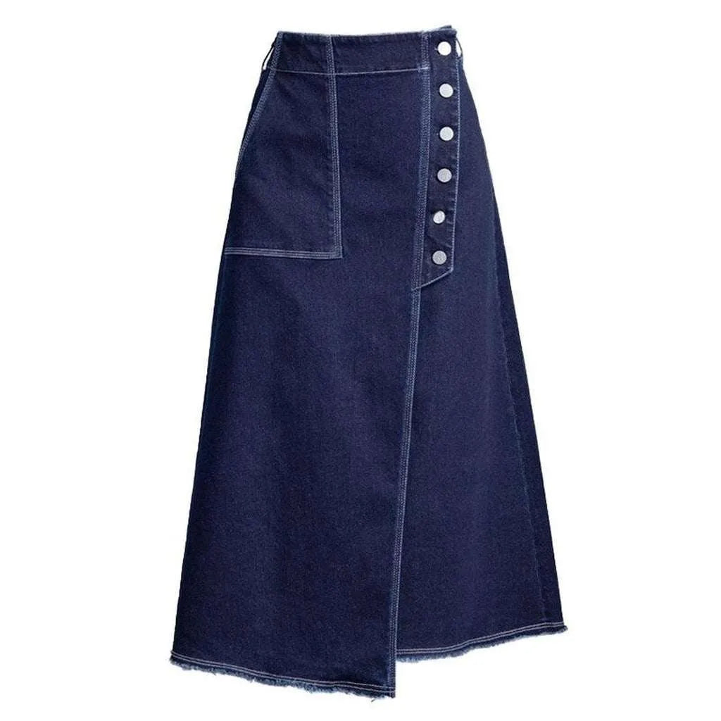 Blue asymmetric long skirt