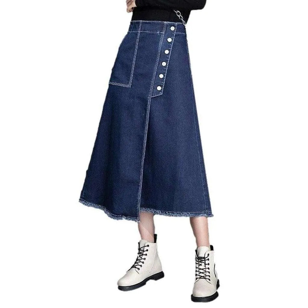 Blue asymmetric long skirt