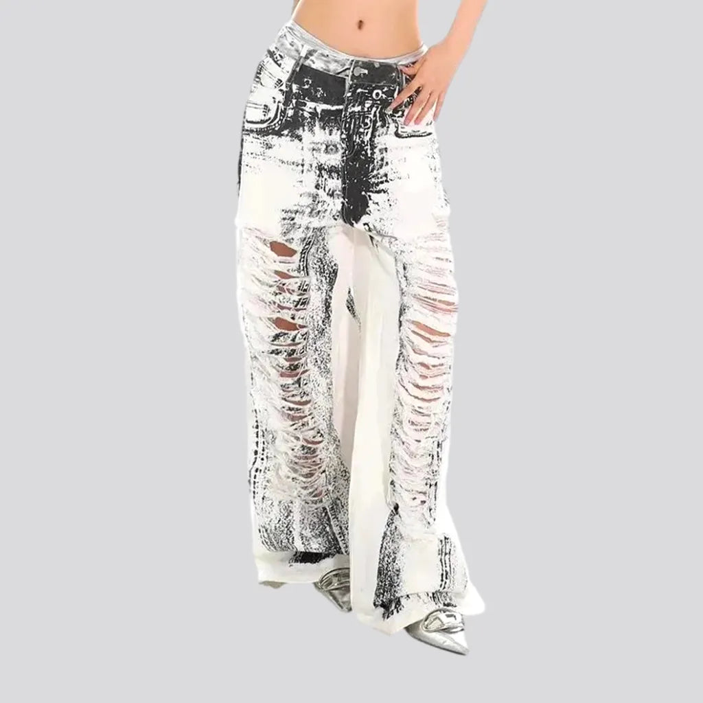 Boho Distressed Painted Baggy Jeans for Women | Jeans4you.shop