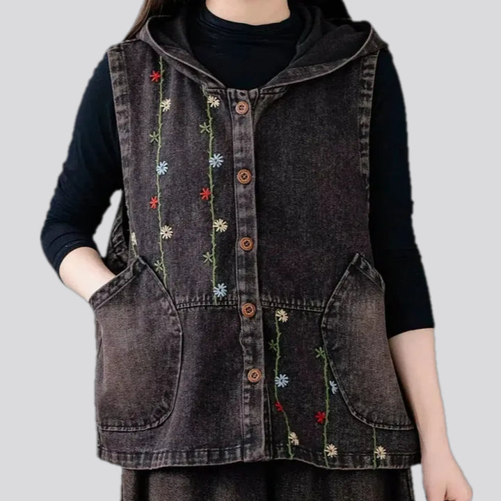 Boho Floral Oversized Women's Jeans Vest | Jeans4you.shop