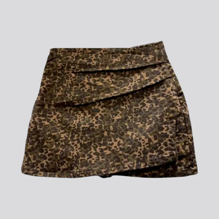 Boho Wrap Style Leopard Print Jean Skirt | Jeans4you.shop