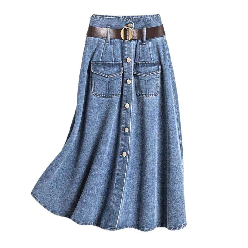Buttons down long denim skirt