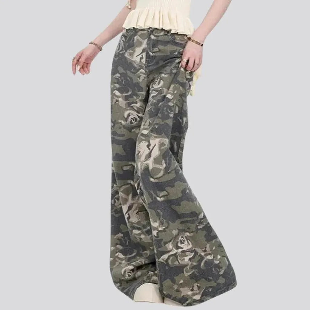 Multicolor camouflage high rise women's jeans