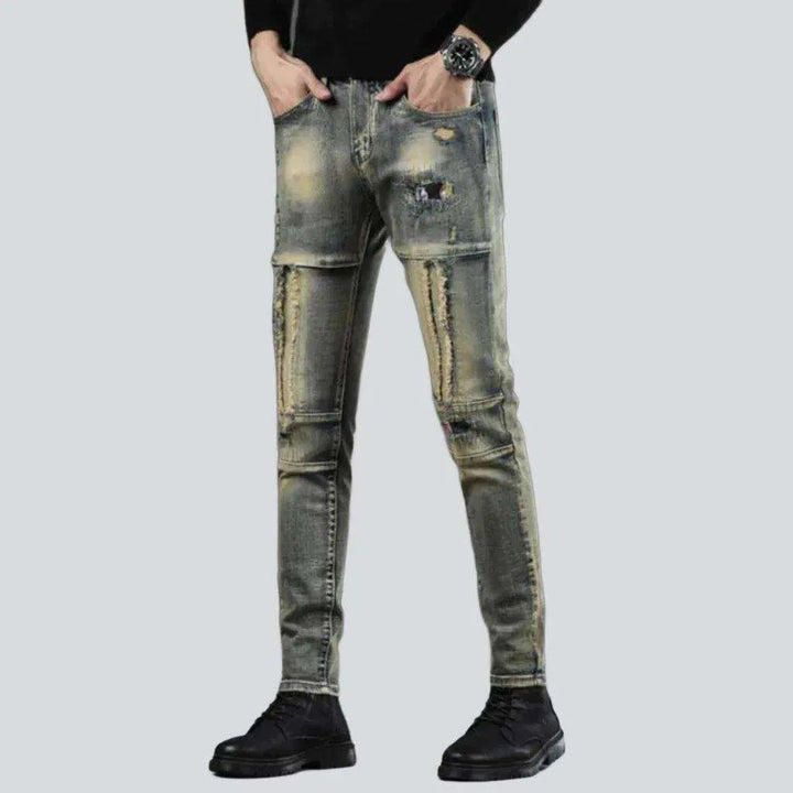 Aged stretchy men's jeans