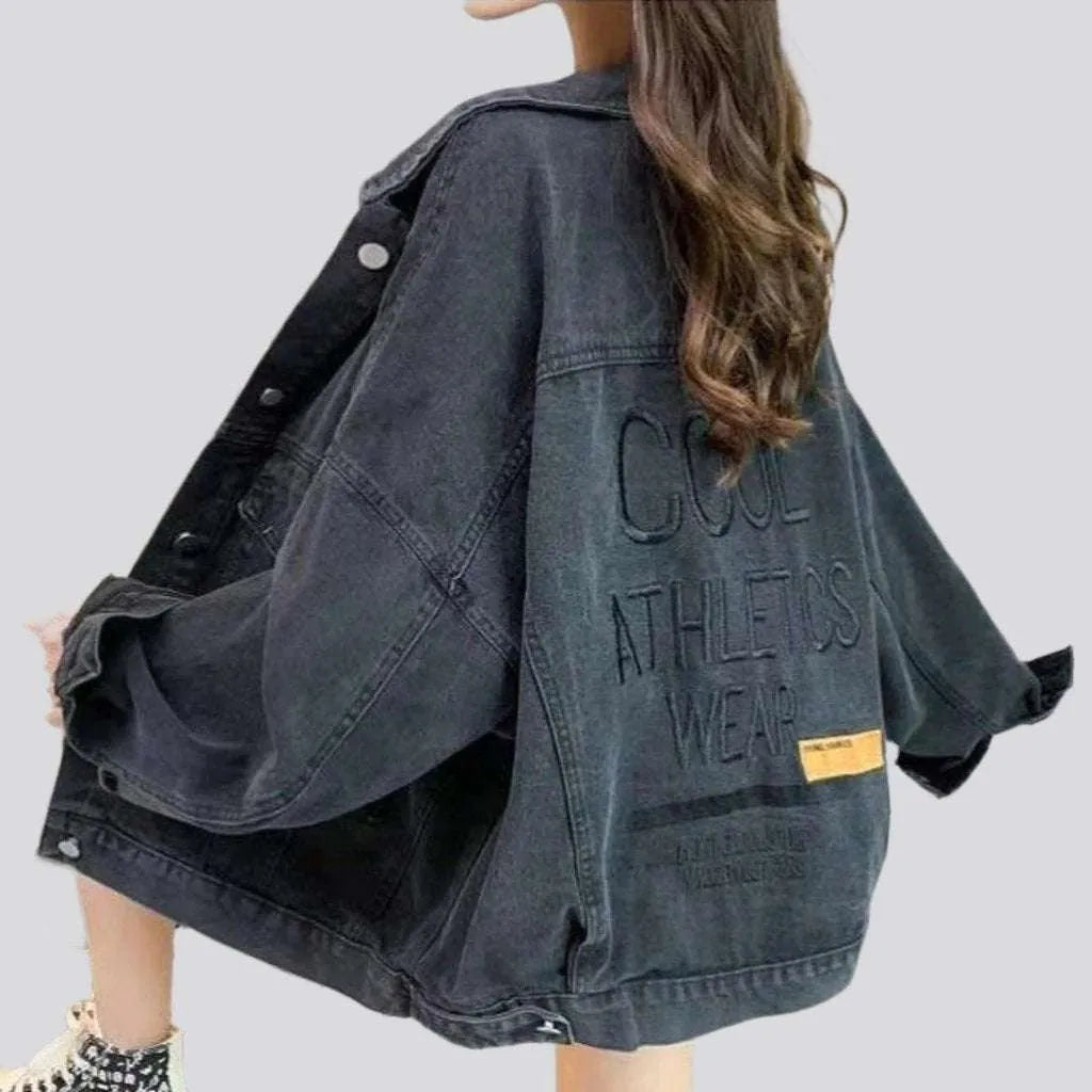 Stylish back print denim jacket
