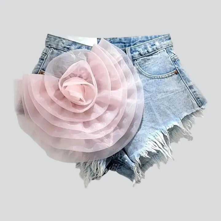 Cotton-rose y2k denim shorts
 for women