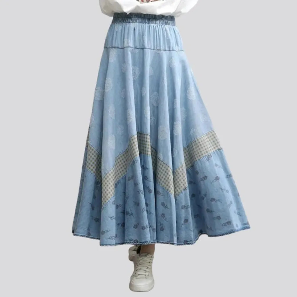 Boho fit-and-flare denim skirt
 for women