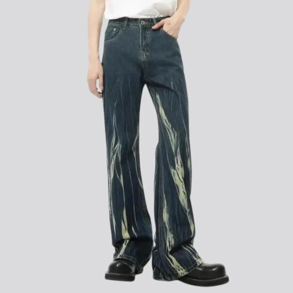 Flared y2k fashion painted baggy men's jeans