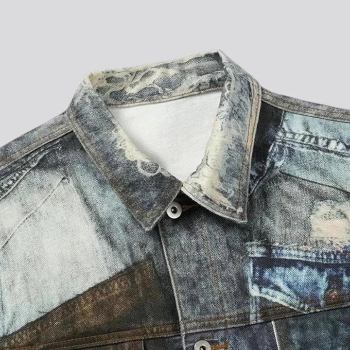 Fashionable bleached men's jeans jacket