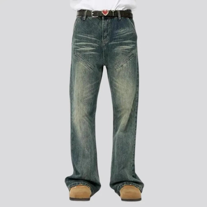 Baggy over dyed whiskered jeans for men